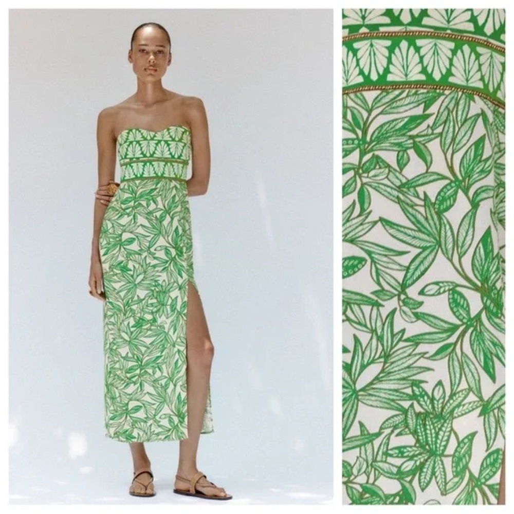Zara Printed Strapless Sundress with Slit